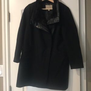 BR black wool, fur and leather Jacket XS